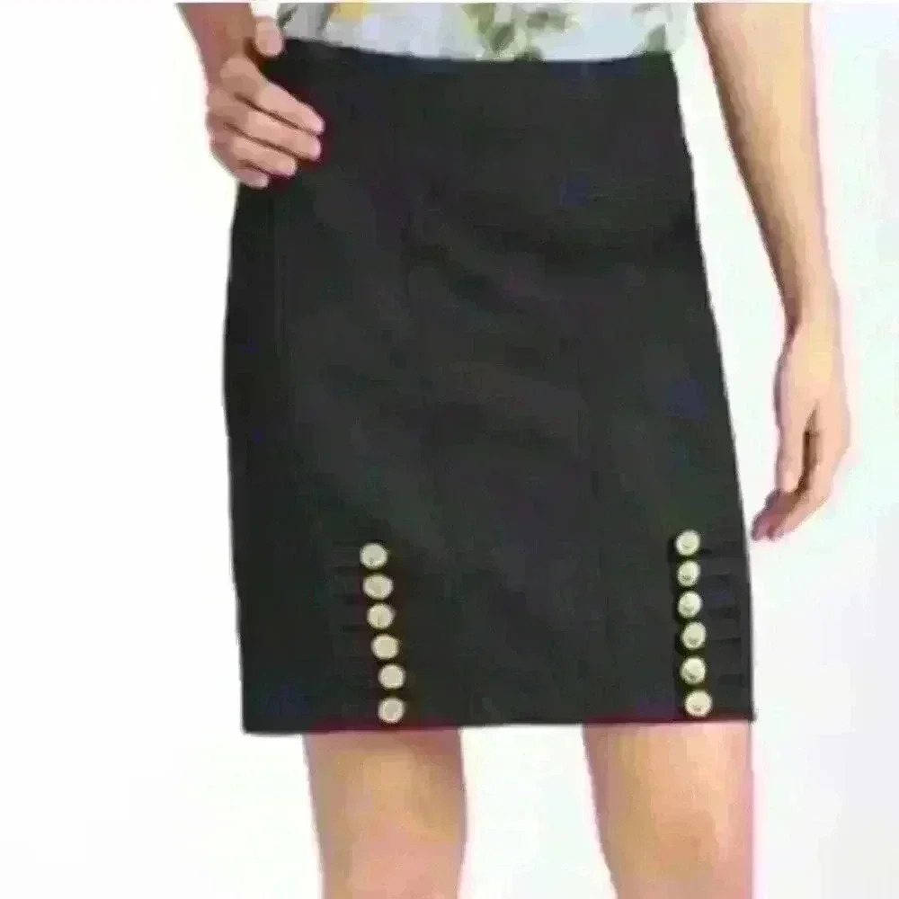 Anthropologie Leifsdottir dark jean denim gold button pencil straight 4